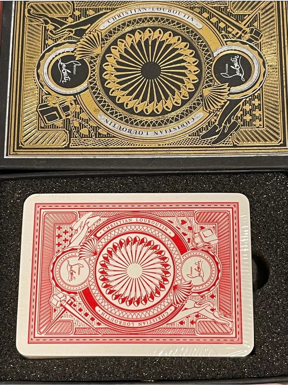 NWT Christian Louboutin Red and Gold Designer Playing Cards RARE